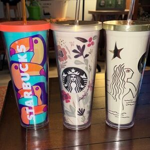 Starbucks Multicolor Toucan & Floral Reusable Tumblers Set - Teal, Pink, White